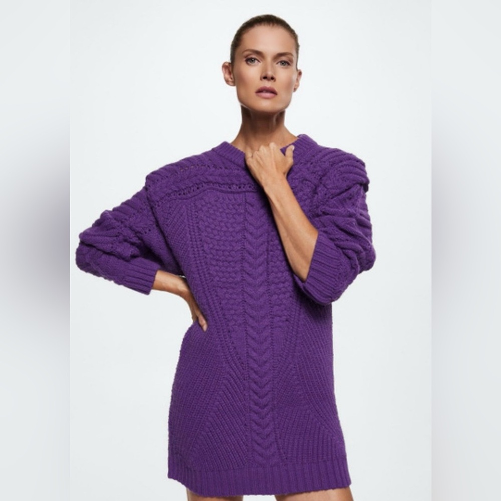 Mango Purple Crew Neck Cable Knit Sweater, size S